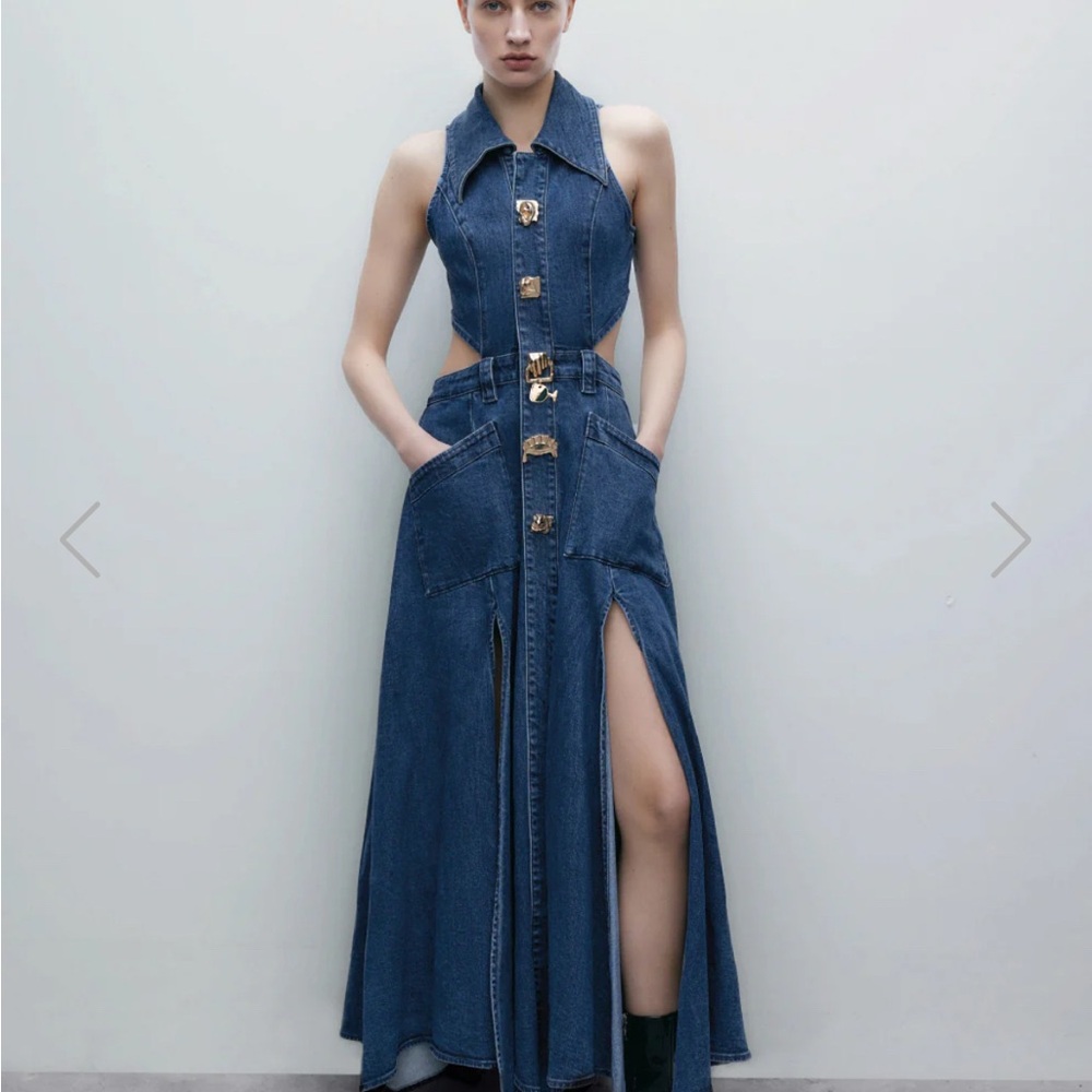 Urban Revivo Denim Maxi Dress with Slit
